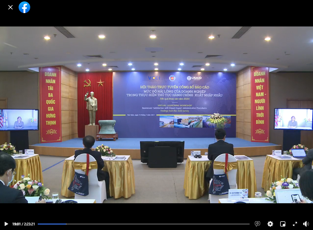 Hội thảo online Công bố báo cáo mức độ hài lòng của doanh nghiệp trong thực hiện thủ tục hành chính xuất nhập khẩu: kết quả khảo sát năm 2020