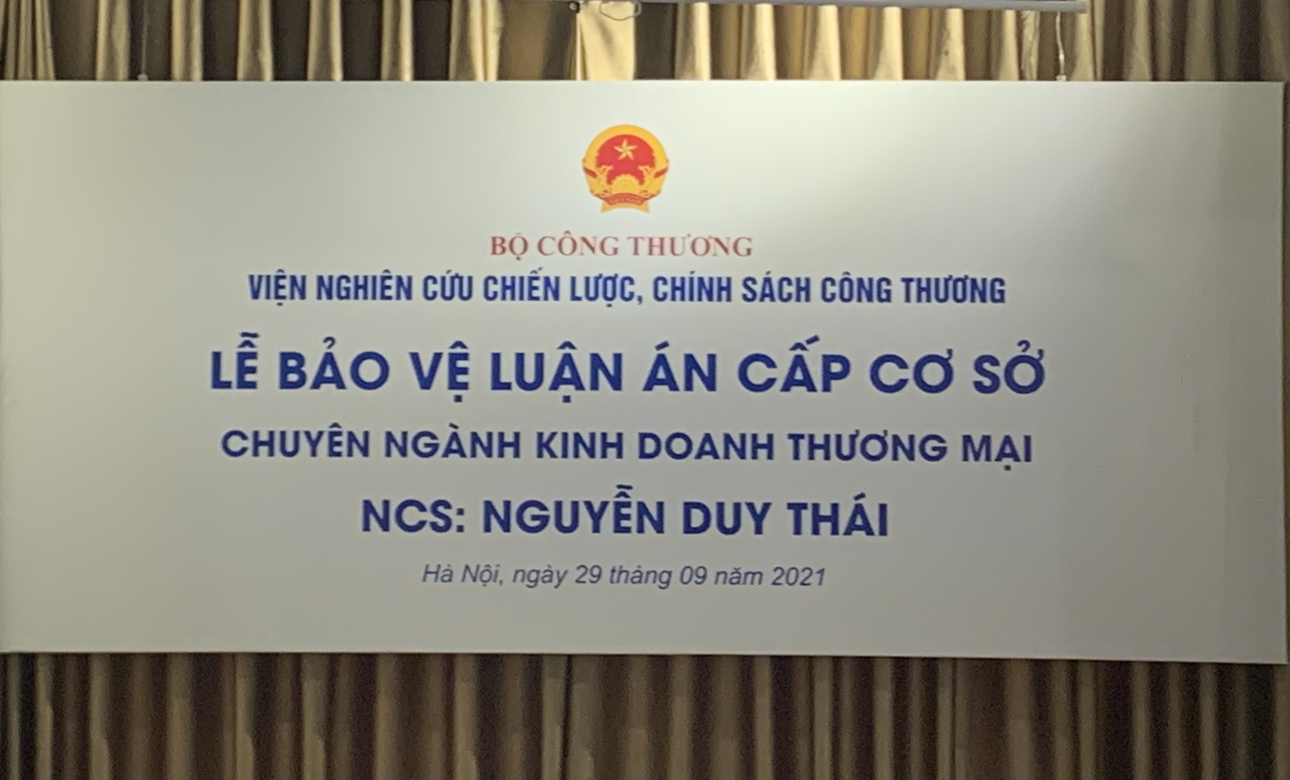 Lễ bảo vệ luận án tiến sỹ cấp cơ sở của NCS. Nguyễn Duy Thái
